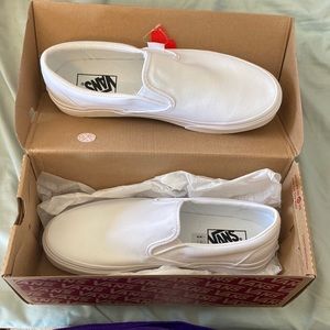 Womens new in box white slip on vans